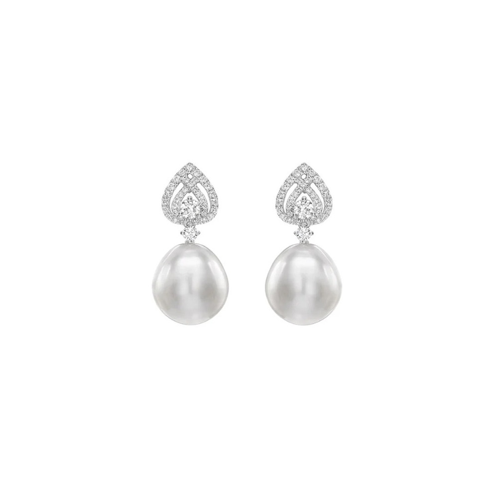 Kiki Mc Donough Lotus Pearl and Diamond Drop Earrings
